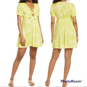 BP by Nordstrom Green and White V-Neck Tie Front Mini Dress Small